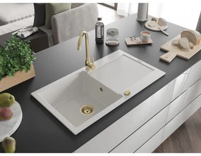 Mexen Leo, drez granitový 900x500x190 mm, 1-komorový, biela so zlatým sifónom, 6501901010-20-G