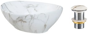Súprava keramického umývadla na dosku a výpuste Pati biela/mramor