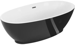 Mexen Bilbao, voľne stojaca vaňa 180 x 90 cm, biela-čierna, brúsený grafit prepad, 51311809075-95
