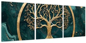 Obraz – Zlatý strom života v mramore (s hodinami) (90x30 cm)