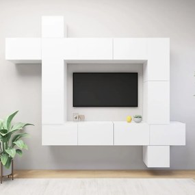 9-dielna súprava TV skriniek biela drevotrieska
