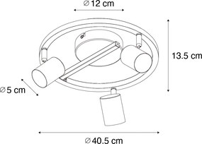 Stropný reflektor čierny GU10 50mm 3-svetelný okrúhly vrátane podsvietenia - Back Up