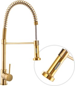 Gamma Spiral, stojanková drezová batéria s elastickou výlevkou, zlatá lesklá, GMA-BSL-GD