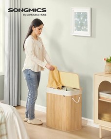 Prádlový kôš s 2 priehradkami, 100 l, s viečkom, prírodná farba