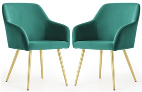 Sada dvoch jedálenských stoličiek ESTELLE zamatové, zelené / zlaté nohy (2 ks)