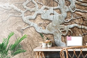Tapeta abstraktný maľovaný strom v béžovom prevedení