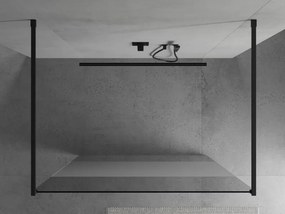 Mexen Kioto, priechodná sprchová zástena 100 x 200 cm, 8mm sklo číre/námraza, 2x čierna stabilizačná rozpera, 800-100-002-70-35