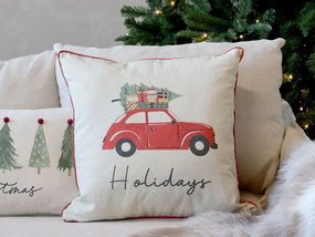 Béžová bavlnená obliečka na vankúš s autíčkom Holidays - 50*50cm