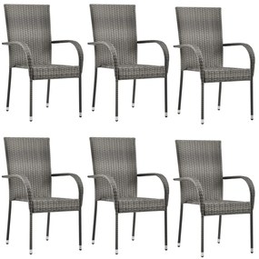 Stohovateľné vonkajšie stoličky 6 ks sivé polyratanové
