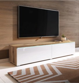 TV skrinka LED 140 cm závesná alebo stojaca dub wotan/biely lesk Lowboard D