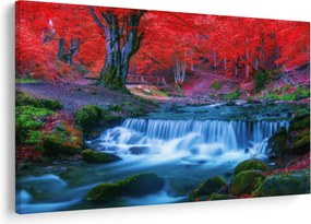 Obraz vodopádu v červenom lese (90x60 cm)