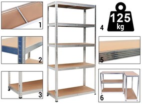 Regál 150x75x30 cm strieborný