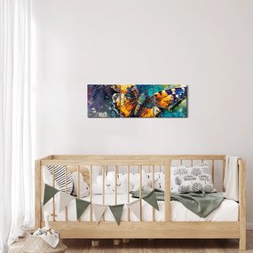 Obraz - Motýľ, olejomaľba (s hodinami) (90x30 cm)