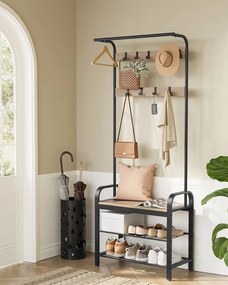 VASAGLE vešiak na kabáty s 9 odnímateľnými háčikmi HSR040K – 33,7 × 72 × 183 cm