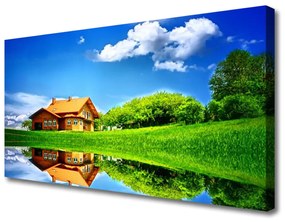 Obraz na plátne Dom jazero tráva príroda 125x50 cm