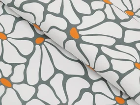 Biante Bavlnený behúň na stôl Sandra SA-491 Biele designové kvety na sivom 35x160 cm