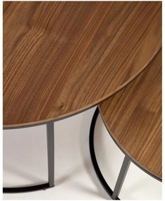 Hnedé okrúhle konferenčné stolíky v súprave 2 ks s doskou v dekore orechového dreva ø 80 cm Yona - Kave Home