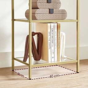 Sklenený regál s 5 policami, zlatá farba