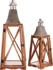 Set dvoch drevených lampášov hnedý DA207 (2 ks)