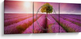 Obraz poľa s levanduľami (s hodinami) (90x30 cm)