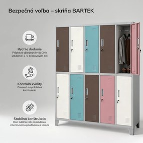 Skriňa BOZP odevná 10-dverová sivo-pastelová: BARTEK 1360 x 1720 x 450 mm