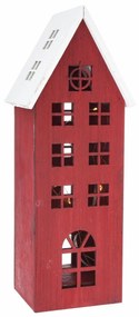 Vianočná drevená LED dekorácia Light house červená, 11,7 x 21 x 9,8 cm