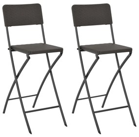 Skladacie barové stoličky 2ks, HDPE+oceľ,hnedé, ratanový vzhľad 44558