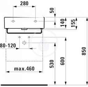 LAUFEN Living Umývadlo, 500 mm x 460 mm, biela – 1 otvor na batériu, stredový H8174310001041