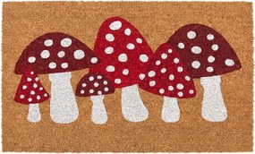 Hnědá kokosová rohožka s muchomůrkami Huby - 75*45*1 cm
