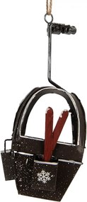 Vianočná ozdoba retro kabínka lanovky s lyžami - 7*7*17 cm