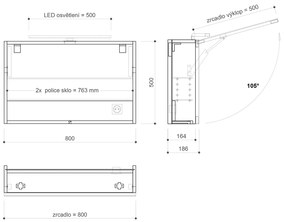 Sapho, CLOE galérka s LED osvetlením, 80x50x18cm, biela (CE080), CE080-0030