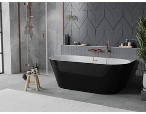 Mexen Oval Slim, voľne stojaca vaňa ku stene, 170 x 80 cm, biela-čierna, medený matný prepad, 52661708075-65