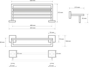 Sapho X-SQUARE polička na uteráky s hrazdou 650x110x215mm, chróm XQ601
