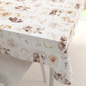 Biante Detský bavlnený obdĺžnikový obrus Sandra SA-456 Medvedíkovia zajačikovia a veveričky v oblakoch na bielom 80x120 cm