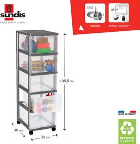 SUNDIS Úložný box s 5 zásuvkami, antracit, OFFICEMIX - MAXI