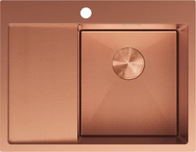 Mexen Exar, 1-komorový nerezový drez s odkvapkávačom, pravý, 620 x 480 mm, brúsená meď, vzor voština, 6432621005P-65HC