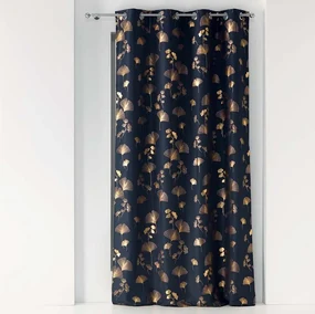 Krásny tmavo modrý luxusný záves so zlatým ginkgo vzorom 140 x 260 cm