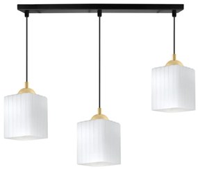 Závesné svietidlo Riffle Square, 3x biele sklenené tienidlo, b/g