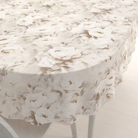 Biante Bavlnený oválny obrus Sandra SA-519 Pivonky na béžovom 80x120 cm