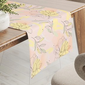 Biante Teflónový behúň na stôl TF-069 Žlto-ružové kvety s lístkami 35x180 cm