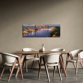 Obraz nočného mesta Bratislavy s riekou (s hodinami) (90x30 cm)