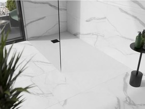 Mexen Stone+, obdĺžniková vanička z minerálneho kompozitu 200 x 90 cm, biela, čierna krytka, 44109020-B
