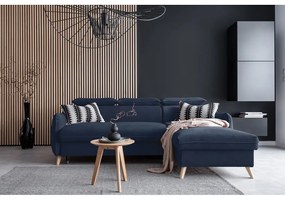 Tmavomodrá zamatová rozkladacia rohová pohovka (pravý roh) Sweet Harmony – Miuform