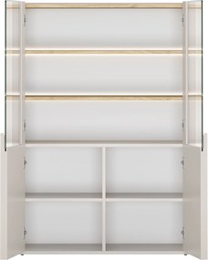 Vitrína Amilio 100 cm dvojdverová - kašmír / olejovaný dub / úchyty kašmír