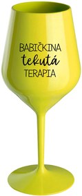 BABIČKINA TEKUTÁ TERAPIA - žltý nerozbitný pohár na víno 470 ml