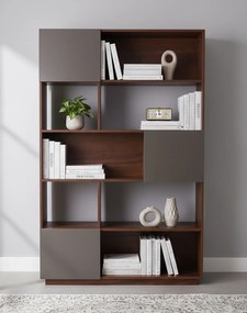 Knižnica Nevada, tmavý dub so sivými dvierkami, 110 cm (BS02)