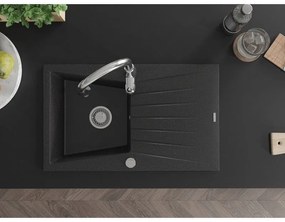 Mexen Cesar, 1-komorový granitový drez 775x470x190 mm a drezová batéria Savita, čierna-strieborná metalíza, 6514-73-672601-00
