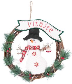 Dekorácia MagicHome Vianoce, Veniec Snehuliak, 37 cm