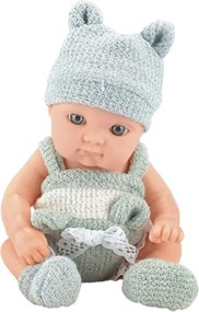 LEAN Toys Detská bábika s dekou Biele a sivé oblečenie Čapka 18 cm