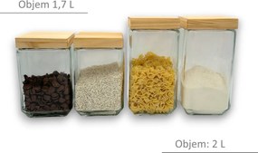 5Five® 2. akosť - Sklenená pevná dóza hranatá s dreveným vekom, 2l KWADR